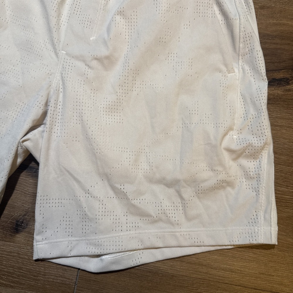 Lululemon Mens SMALL Pace Breaker LINED Short 7" Jacquard Perforated BONE White‎ - Picture 5 of 12